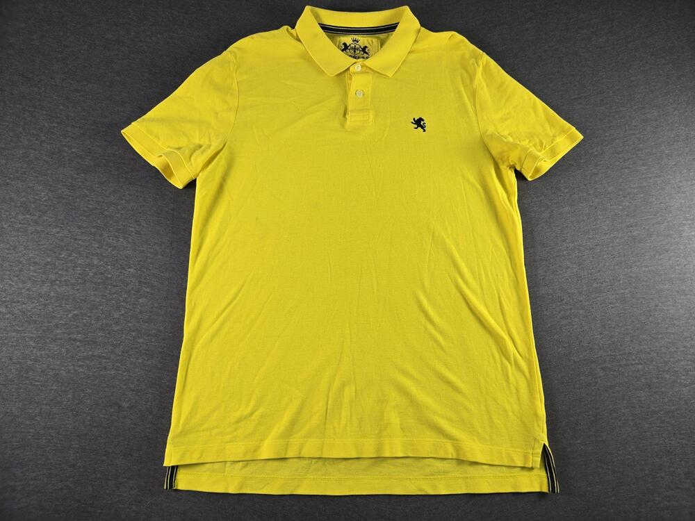 Express Polo Shirt Mens Large Yellow Modern Fit Cotton Lion Logo Casual Knit